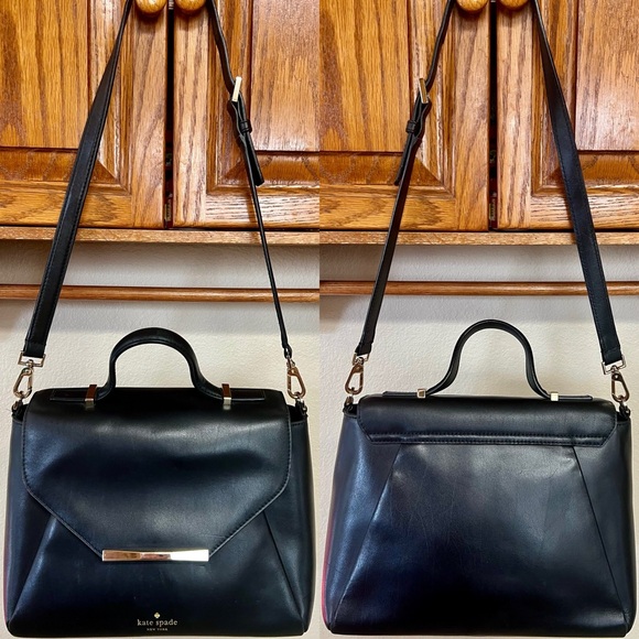 Kate Spade All Leather Elegant Black Shoulder Bag with Gold Details - Picture 9 of 16